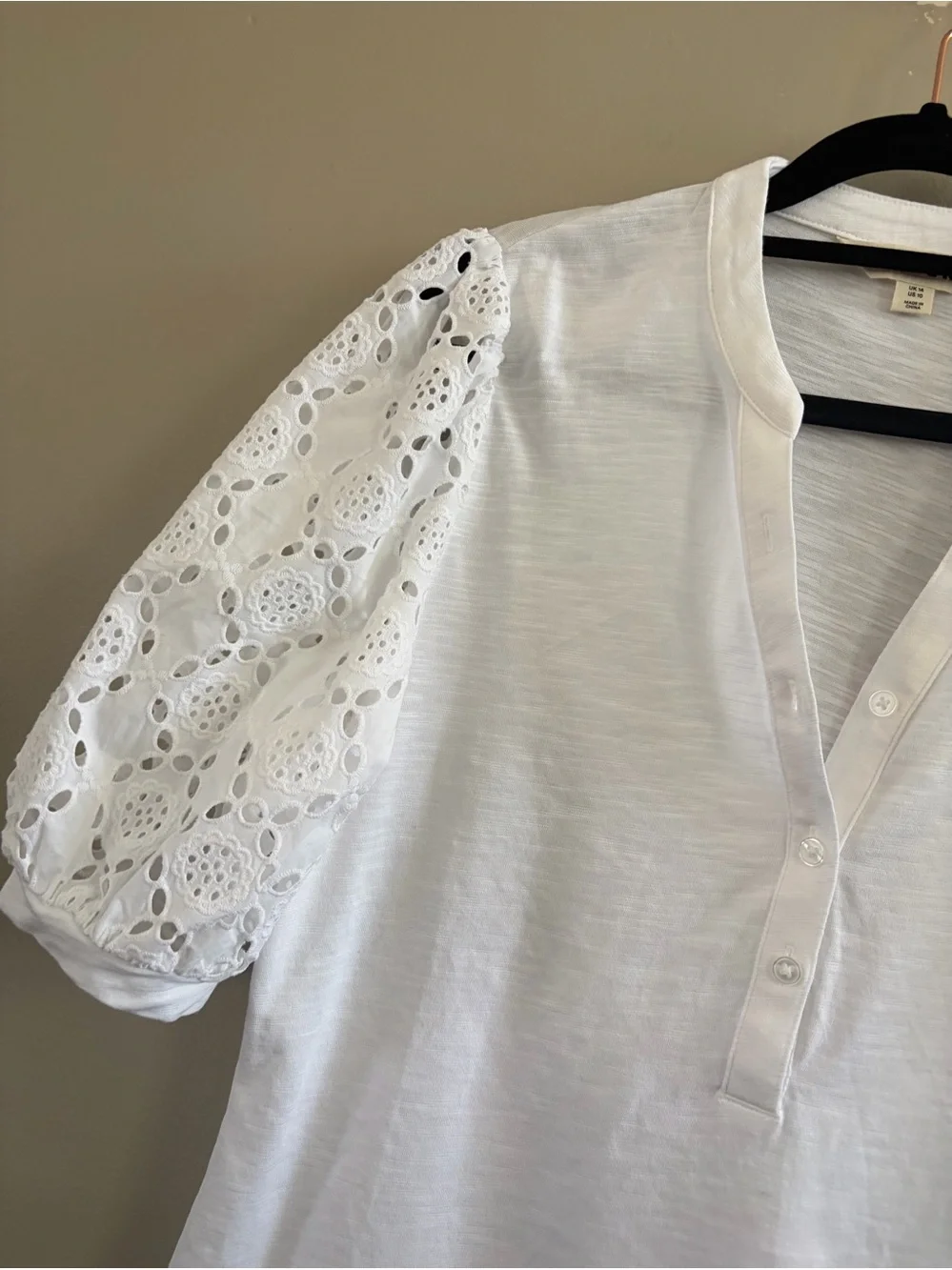 Boden Cotton Blouse Eyelet White Puff Sleeve Size 10 NWOT
